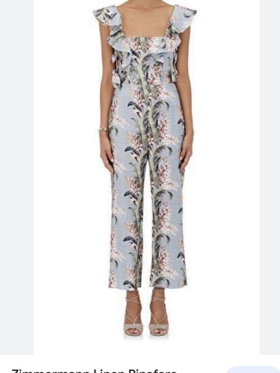 Zimmermann Pants - Womens Zimmermann Blue (Item- 7) Linen Floral Botanical Print Jumpsuit 0 US/S